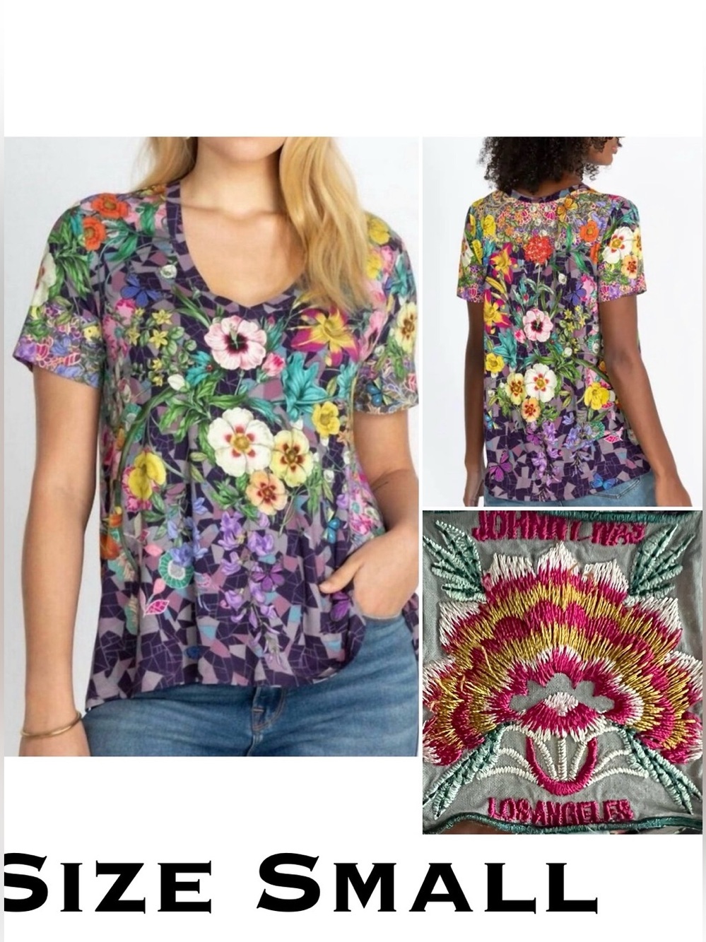 🌺Cisco Favorite Swing Tee | Floral V-Neck Multicolor Tee Johnny Was Los Angeles
